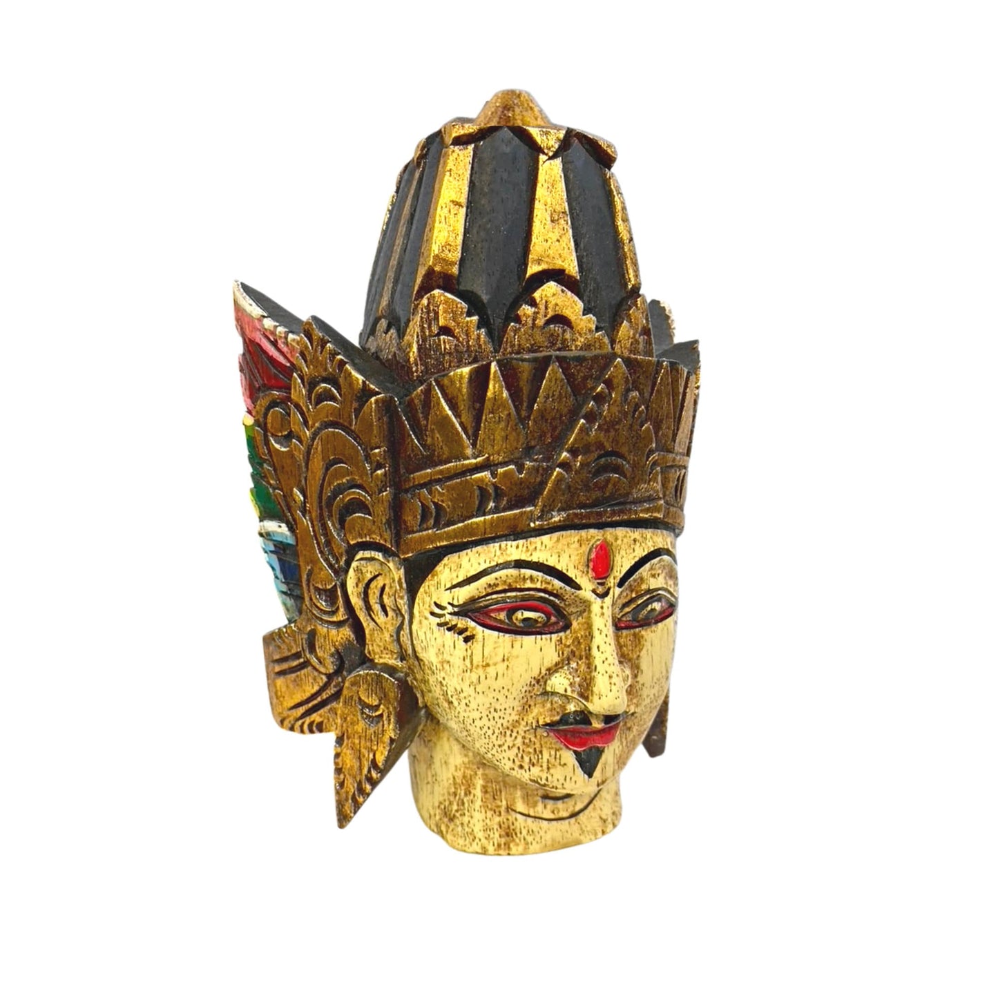 Hand Carved Lord Rama Bust: Balinese Hindu Folk Art Wall Decor