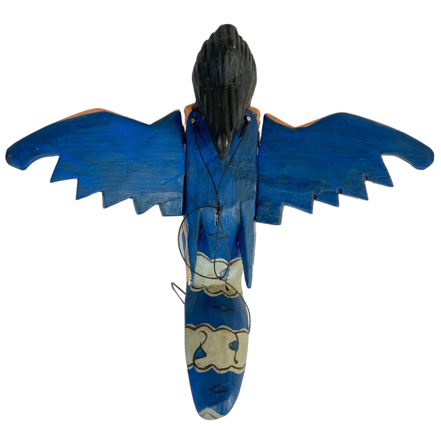 Flying Winged Dewi Sri Goddess Mobile Spirit chaser Crib Angel Balinese Folk Art Carved Wood Bali art teal 8&quot; - Acadia World Traders