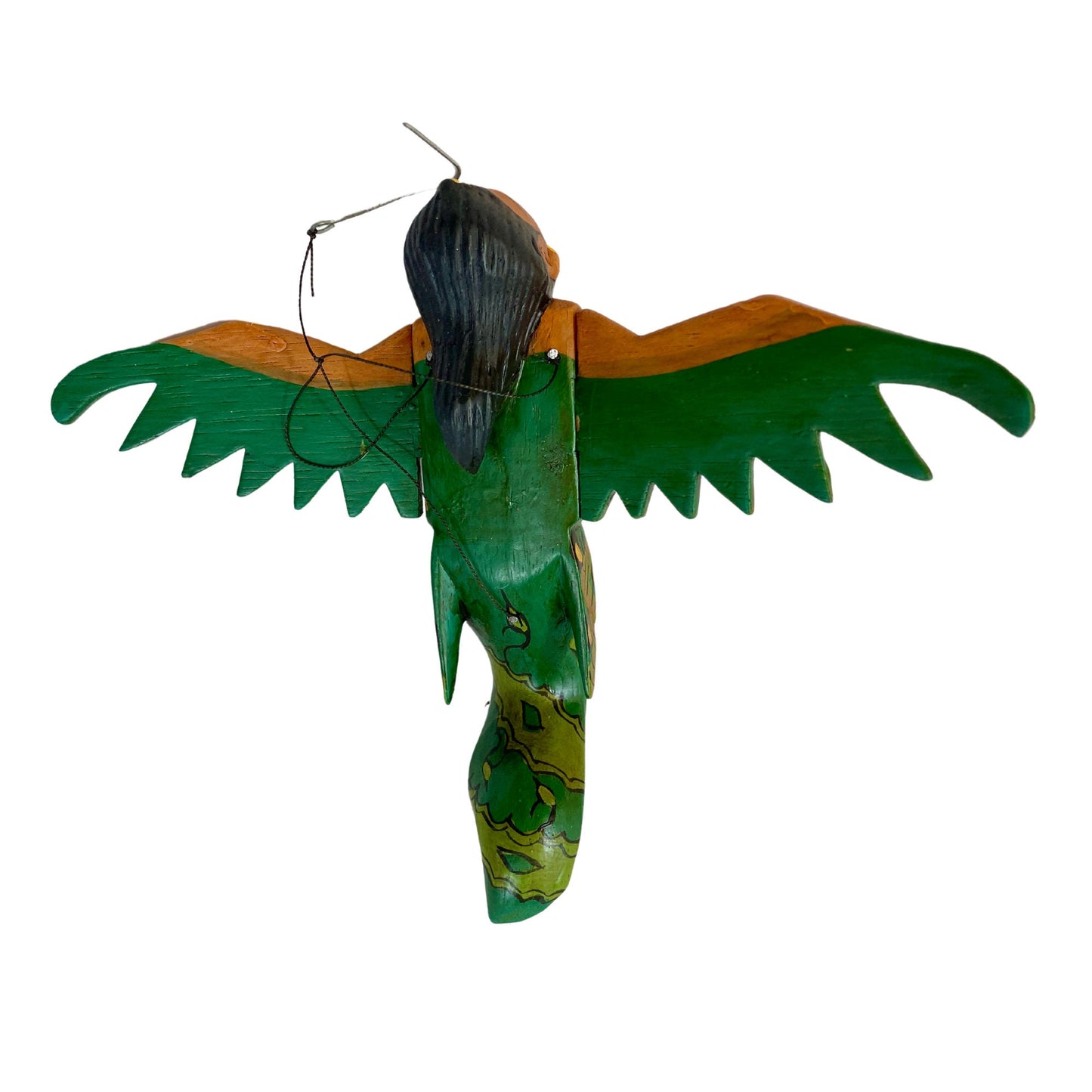 Flying Winged Dewi Sri Goddess Mobile Spirit chaser Crib Guardian Carved Wood Balinese Folk art Green 8&quot;