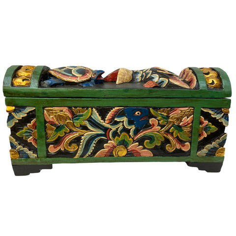 Balinese Turtle Bird DOWRY Offering BOX Hand Carved Painted Polychrome Wood Bali Folk Art Temple Stash Box