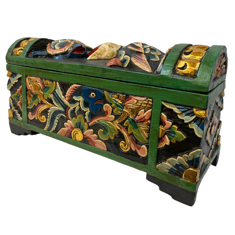 Balinese Turtle Bird DOWRY Offering BOX Hand Carved Painted Polychrome Wood Bali Folk Art Temple Stash Box