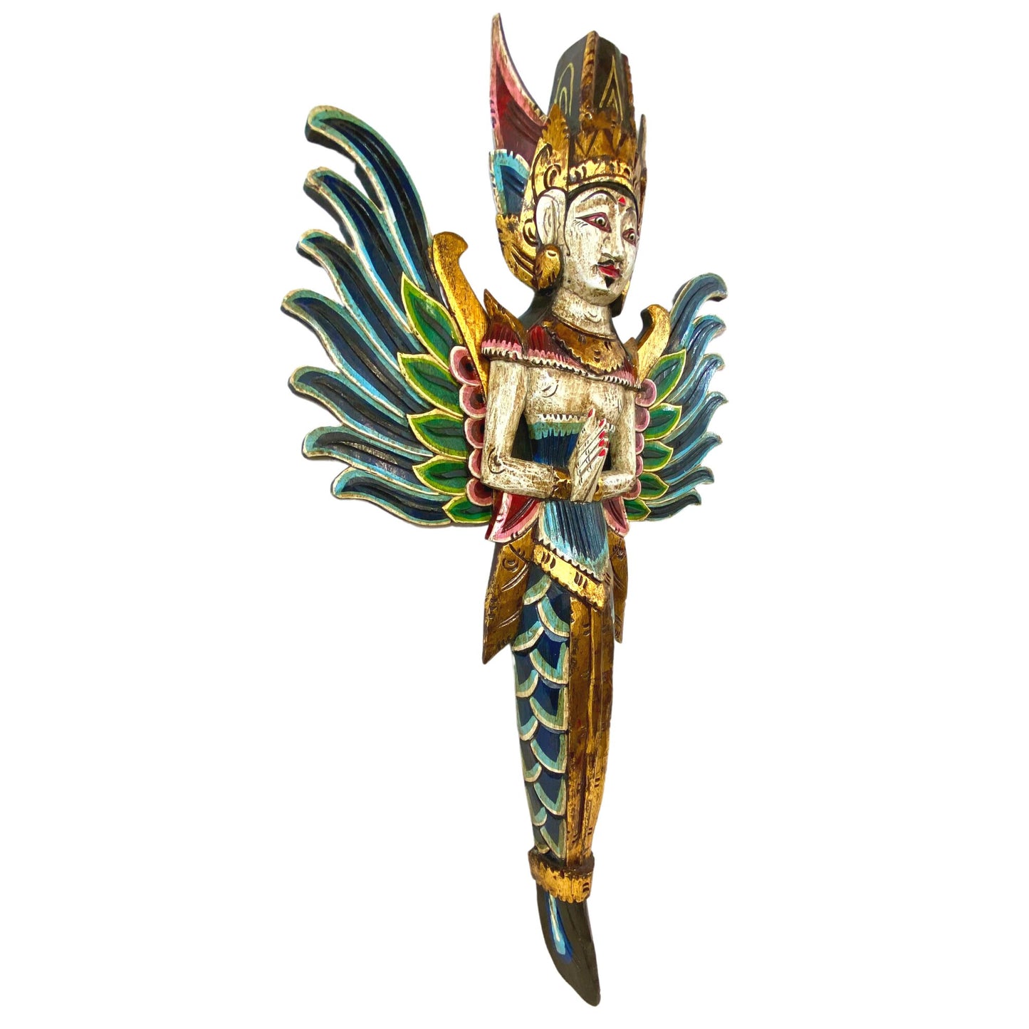 Winged Mermaid Wall Decor, Rama Sita God & Goddess Carved Wood Balinese Folk Art, Set 2