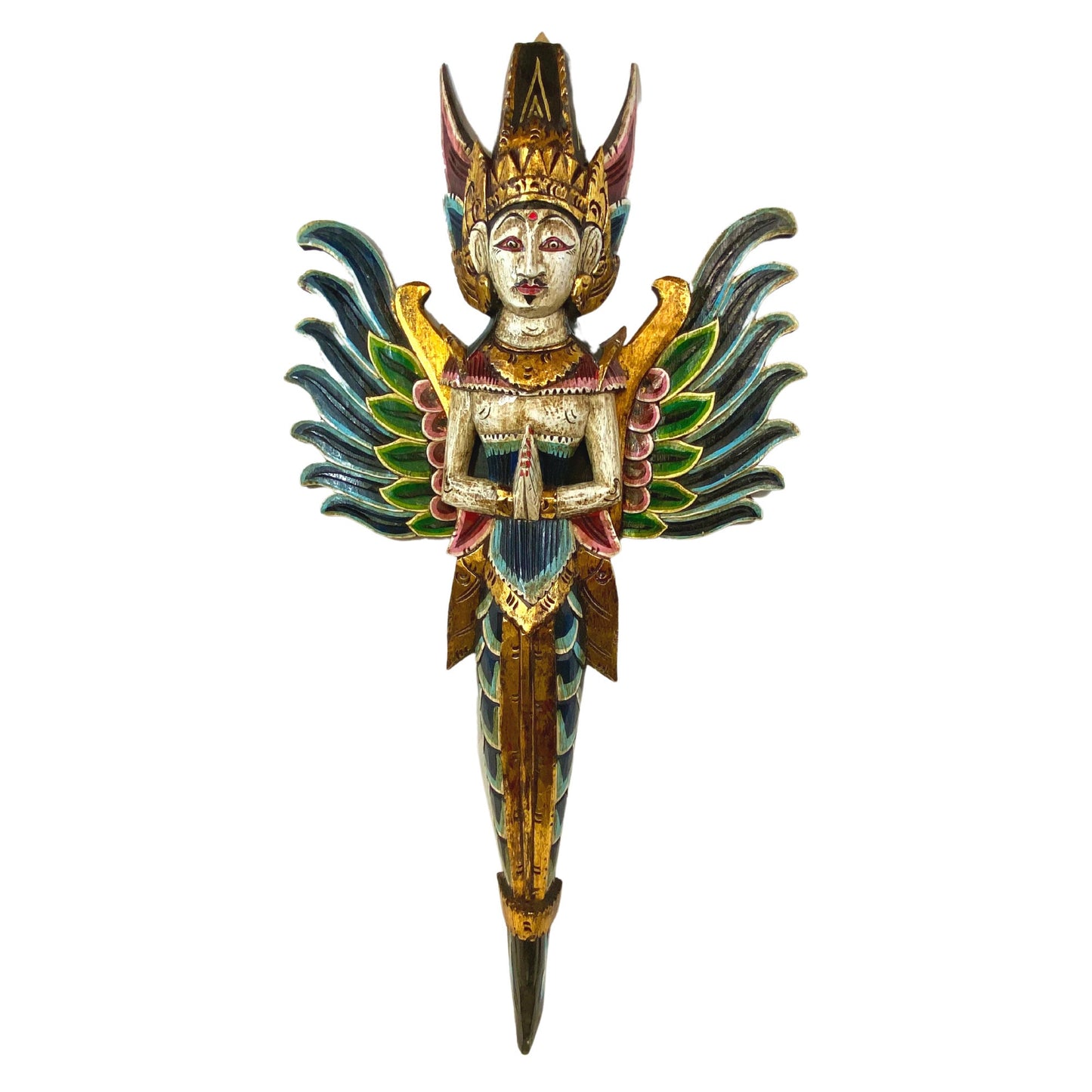Winged Mermaid Wall Decor, Rama Sita God & Goddess Carved Wood Balinese Folk Art, Set 2