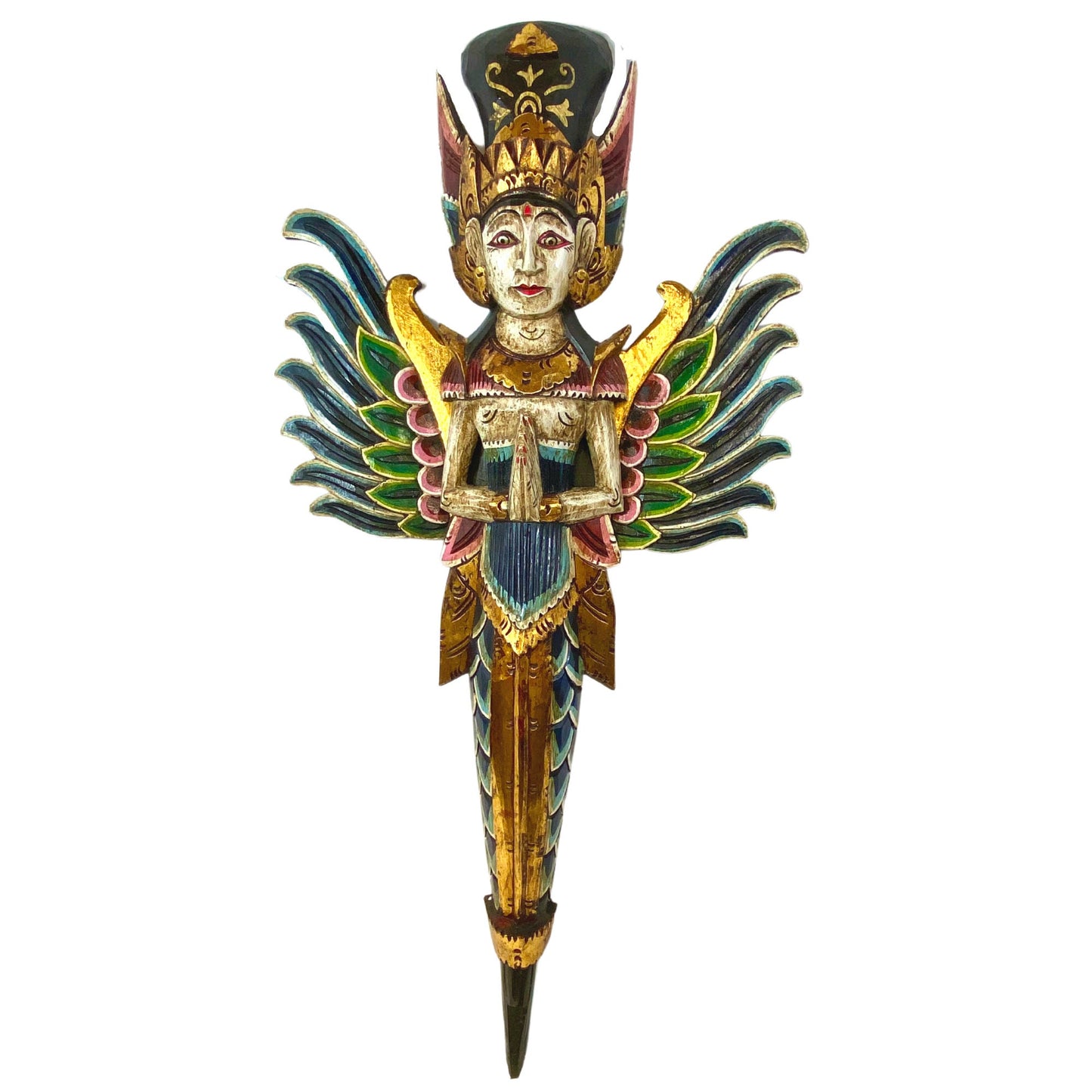 Winged Mermaid Wall Decor, Rama Sita God & Goddess Carved Wood Balinese Folk Art, Set 2