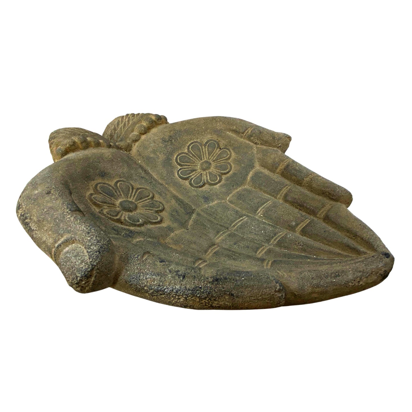 Buddha Blessing Mudra Hand Offering Bowl Statue Bird Bath Balinese cast Lava stone Boho Eclectic Garden art Handmade Hamsa Fatima hand