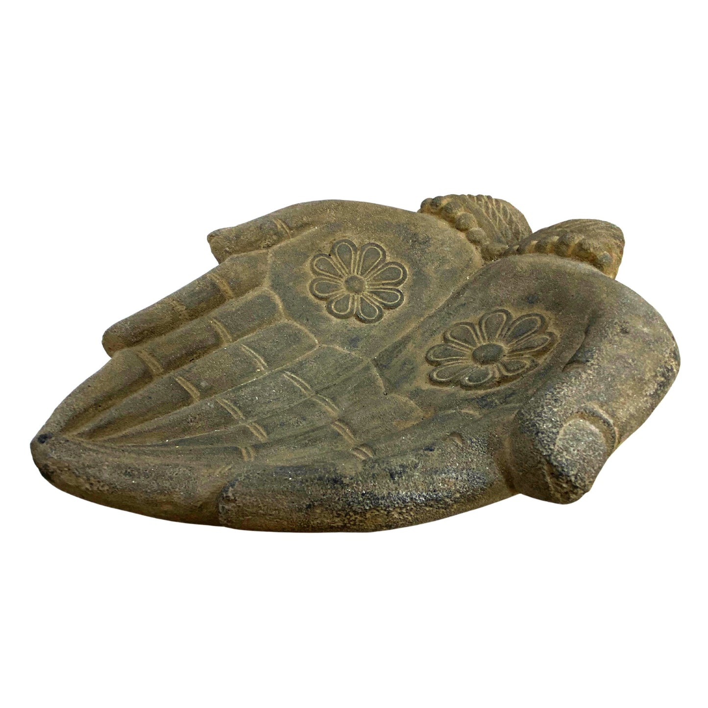 Buddha Blessing Mudra Hand Offering Bowl Statue Bird Bath Balinese cast Lava stone Boho Eclectic Garden art Handmade Hamsa Fatima hand