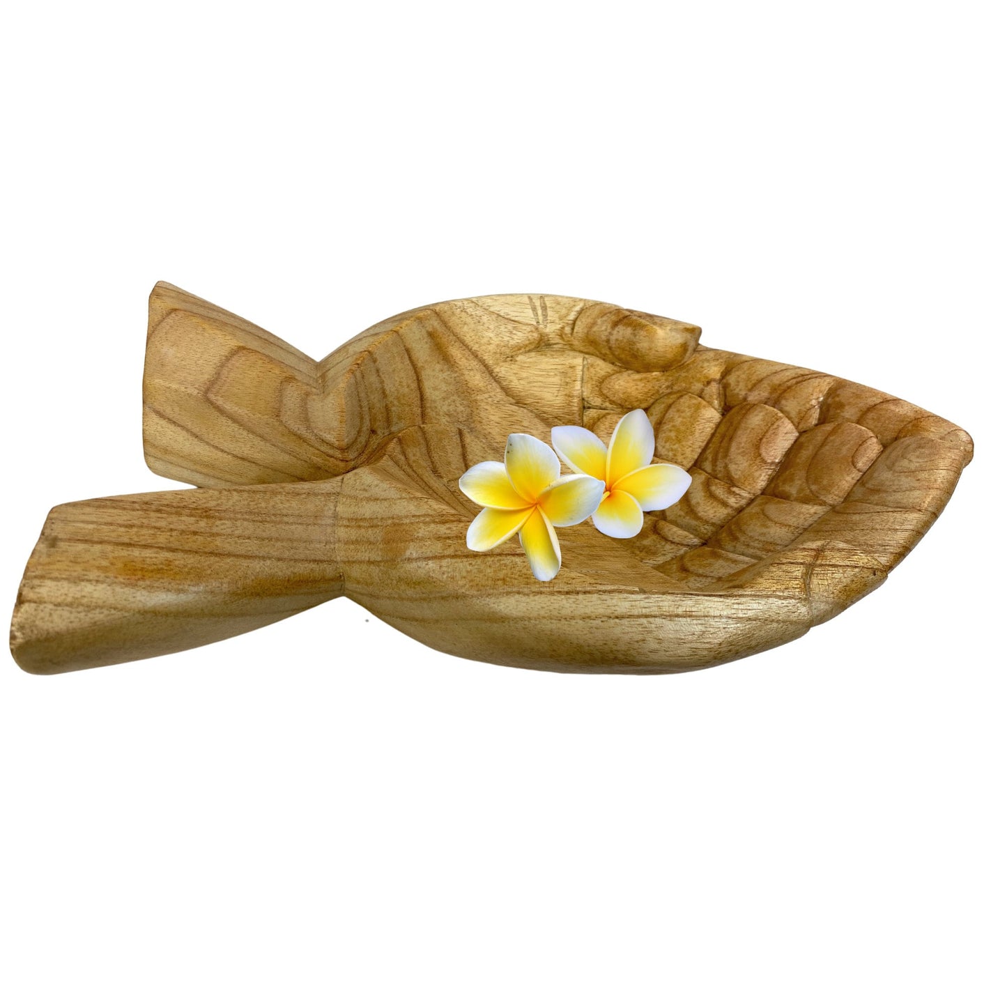 Hand Carved Suar Wood Buddha Bowl: Bali Mudra Offering Hands
