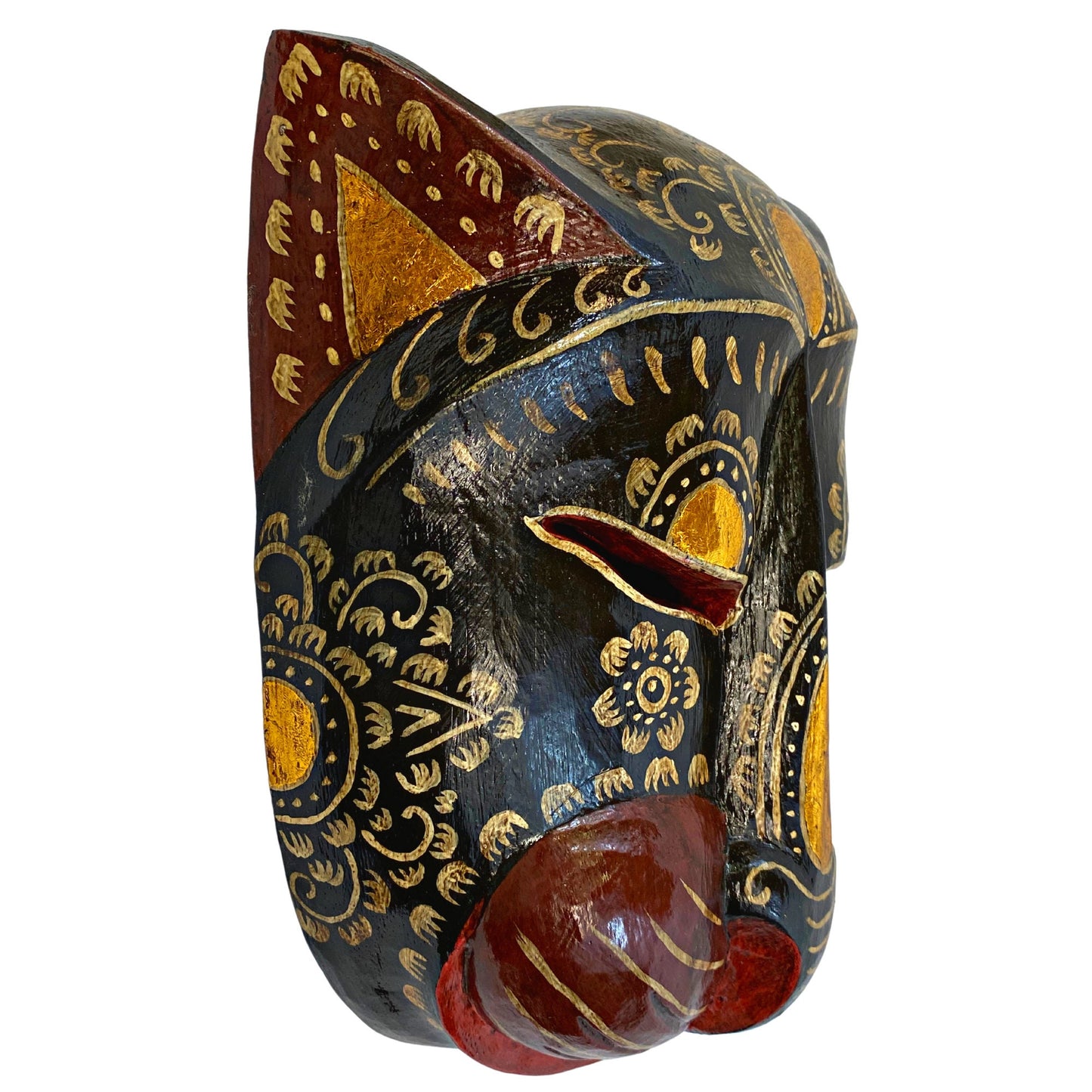 Balinese Black Cat Mask, Hand Carved Wood Wall Decor, Bali Folk Art