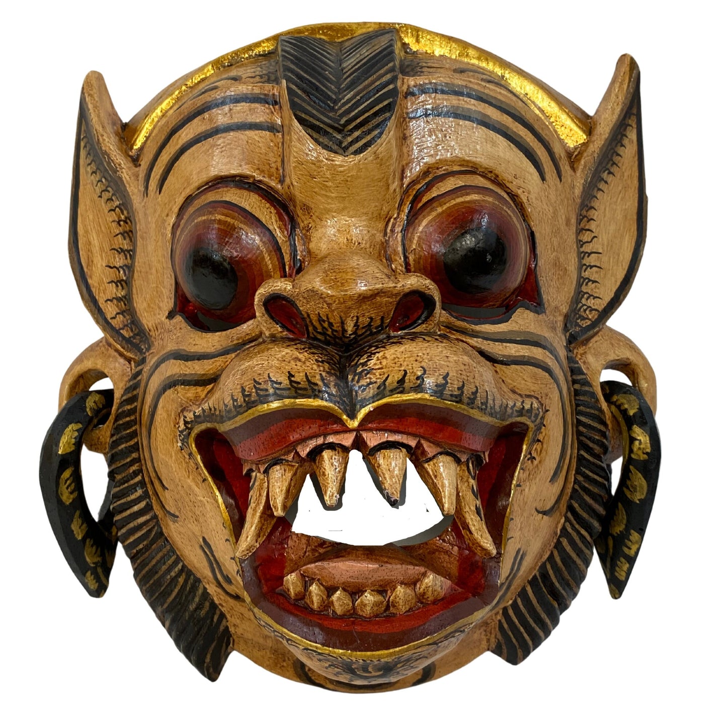 Balinese Mask White Monkey Fangs soldier Mask  Demon Deity Bali Folk Art Polychrome Hand carved wooden Mask Wall decor