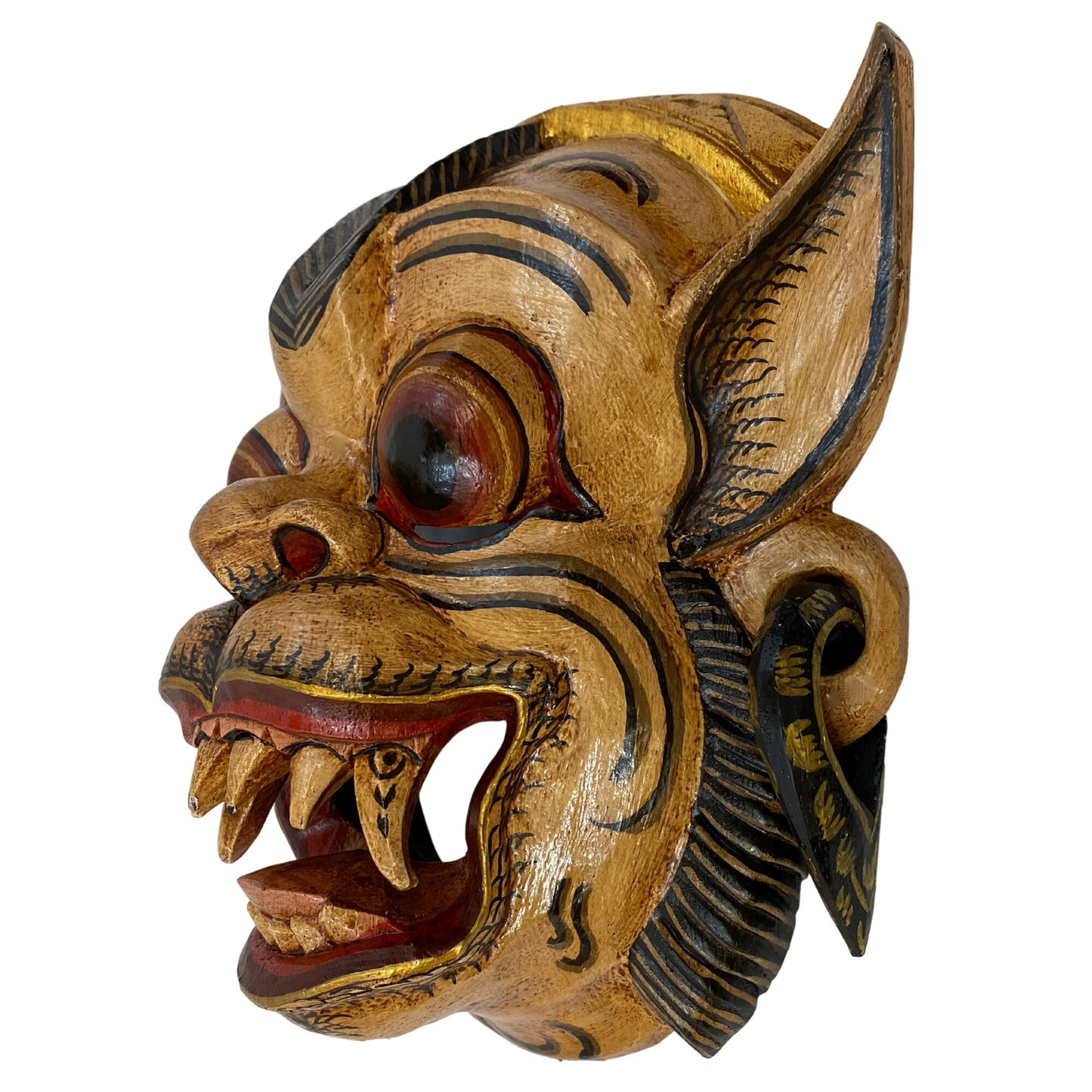 Balinese Mask White Monkey Fangs soldier Mask  Demon Deity Bali Folk Art Polychrome Hand carved wooden Mask Wall decor