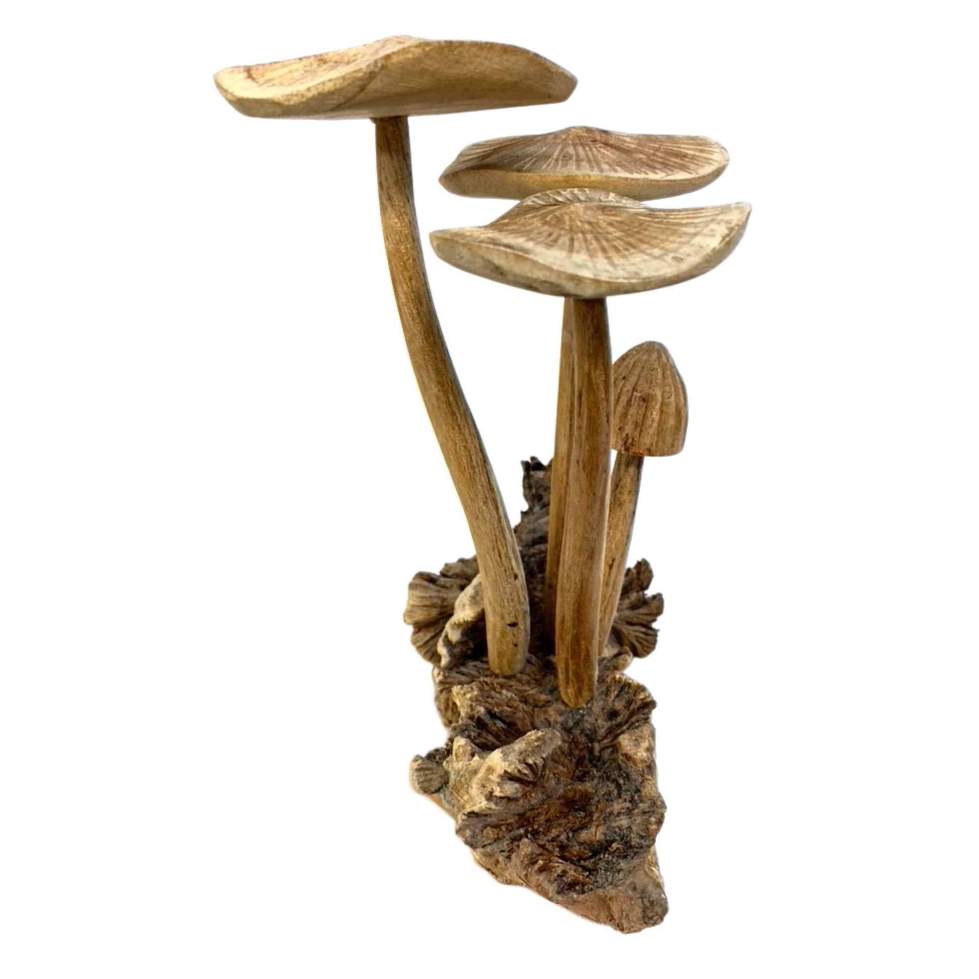 Magic Forest Mushroom Carving Parasite Wood Statue Balinese Art Sculpture - Acadia World Traders