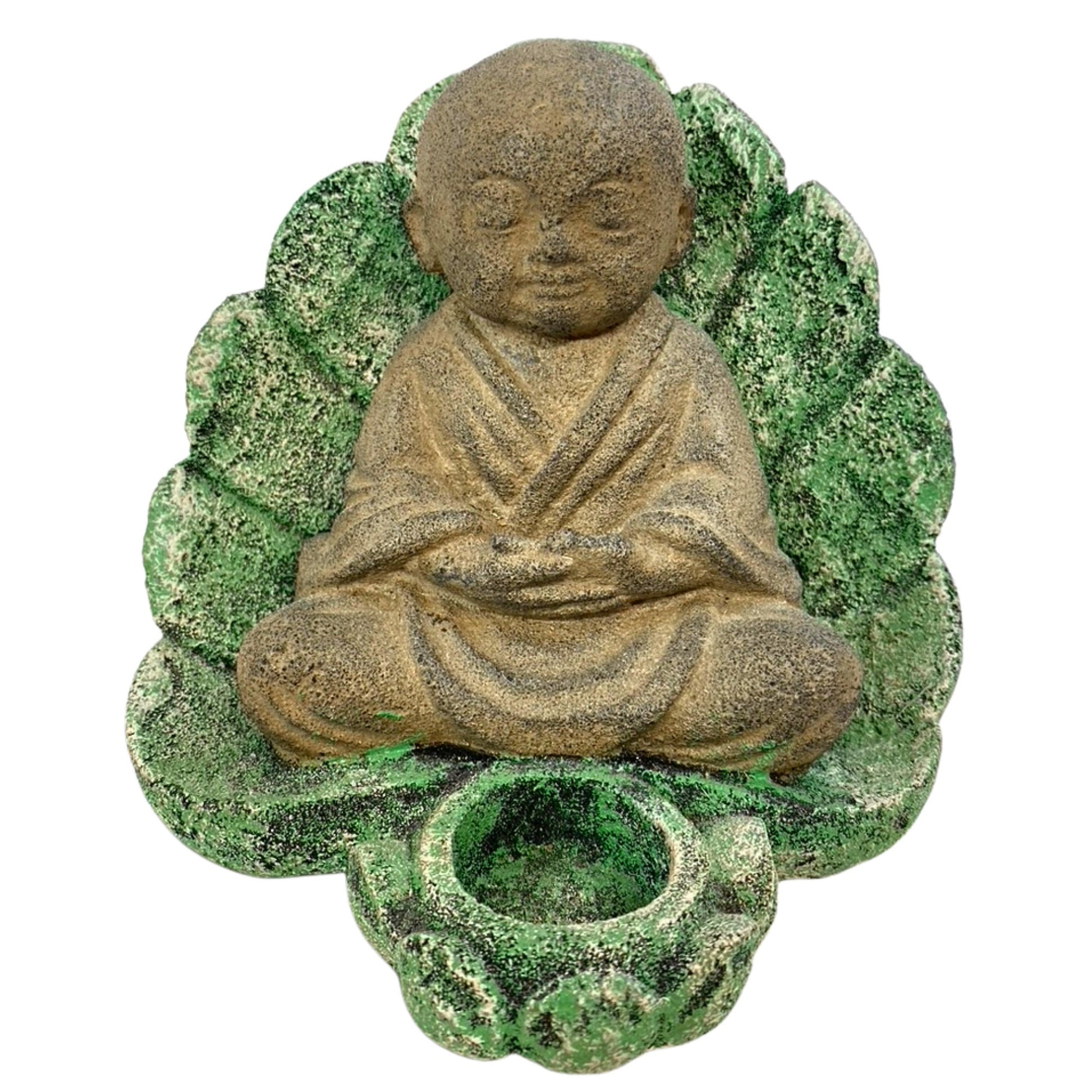 Little Namaste&#39; Buddha Statue Candle holder cone incense holder Shaolin Monk Garden art  cast LAVA STONE Asian yard Decor - Acadia World Traders