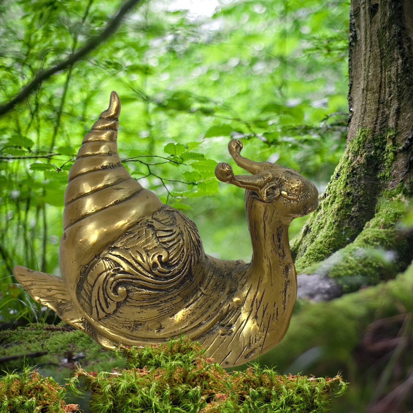 Garden Snail Spiral Shell Gastropoda Statue Sculpture handmade lost wax Cast Silvered Bronze Indonesian Bali art - Acadia World Traders