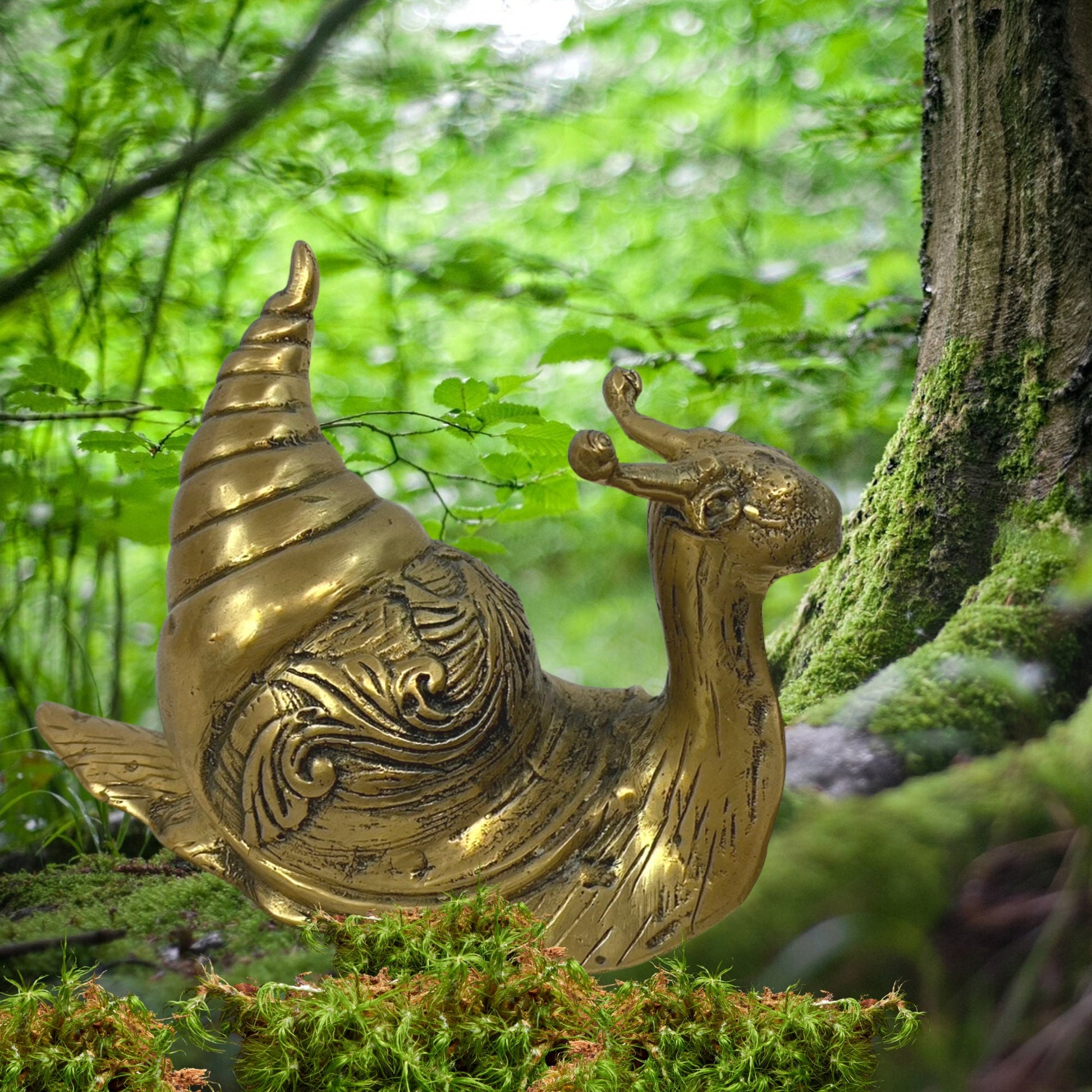 Garden Snail Spiral Shell Gastropoda Statue Sculpture handmade lost wax Cast Silvered Bronze Indonesian Bali art - Acadia World Traders