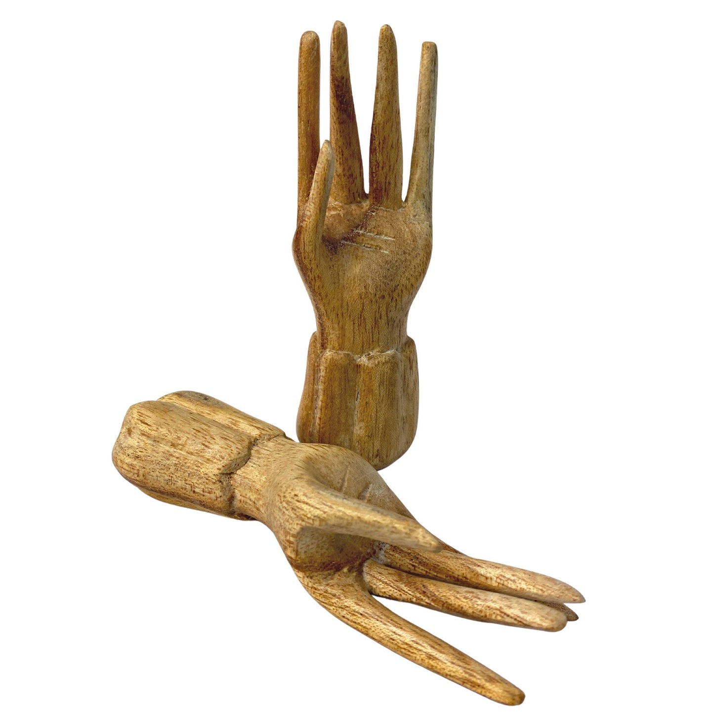Buddha Mudra Hand Statue Ring Holder Namaste Blessing Hands Wood Carving Sculpture  set 2 hand carved Balinese Folk art 4&quot;
