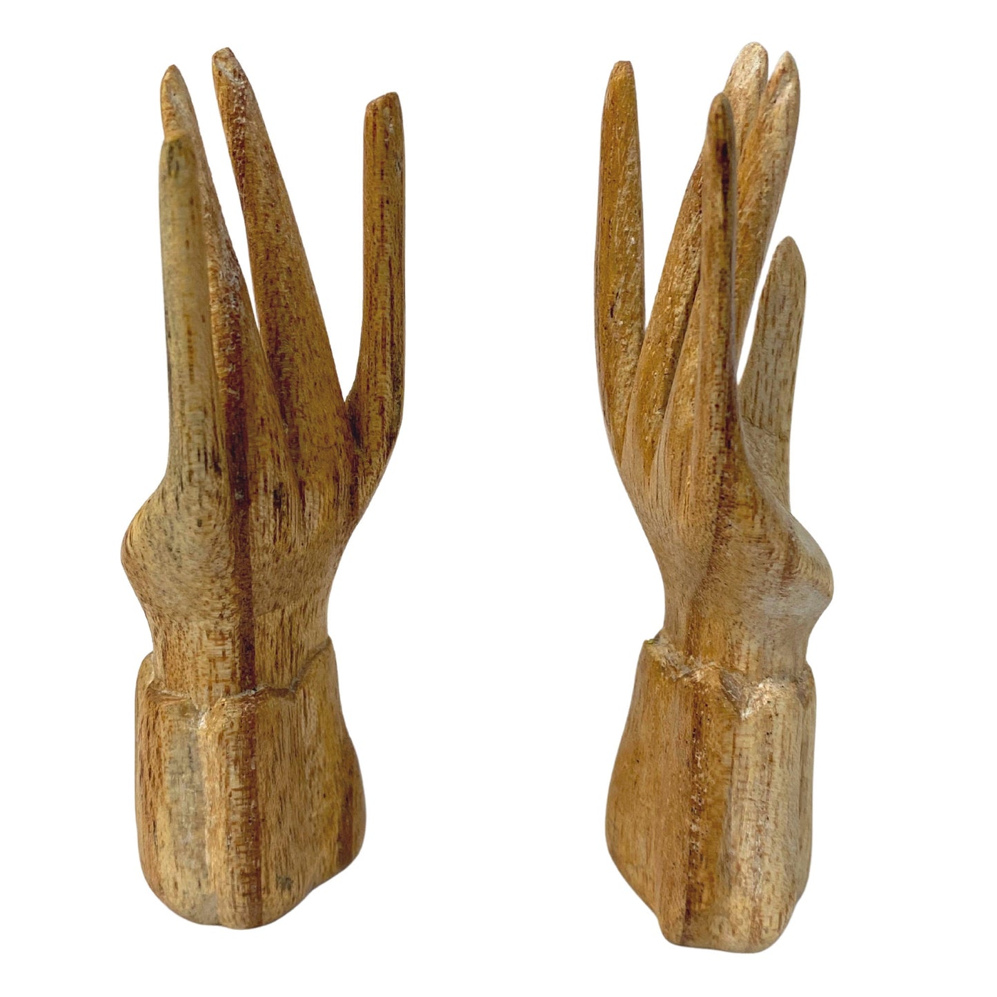 Buddha Mudra Hand Statue Ring Holder Namaste Blessing Hands Wood Carving Sculpture  set 2 hand carved Balinese Folk art 4&quot;