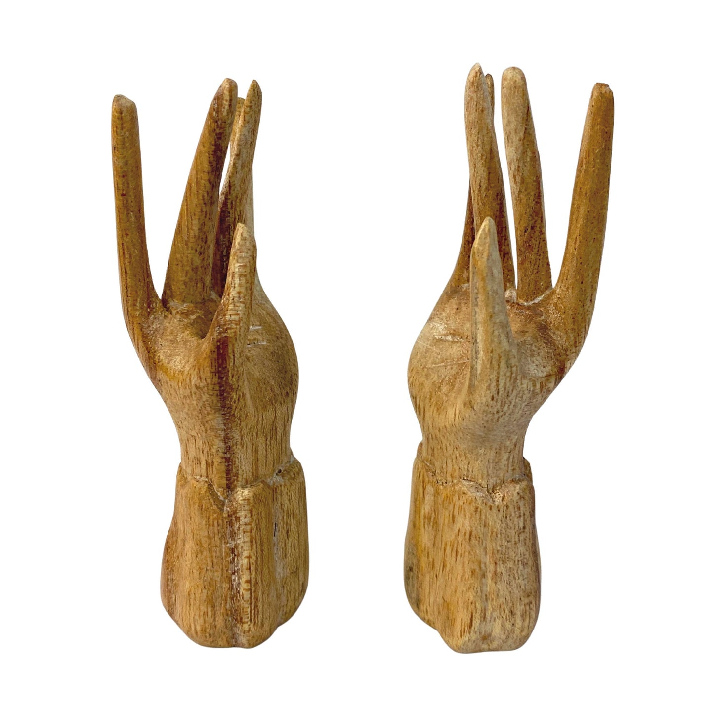 Buddha Mudra Hand Statue Ring Holder Namaste Blessing Hands Wood Carving Sculpture  set 2 hand carved Balinese Folk art 4&quot;