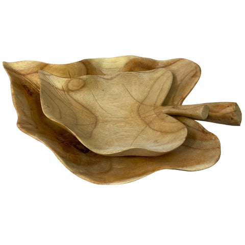 Elephant Ear Leaf Fruit Bowl Hand Carved Wood Tropical Decor Taro leaves  Wooden Carving Boho Decor Centerpiece