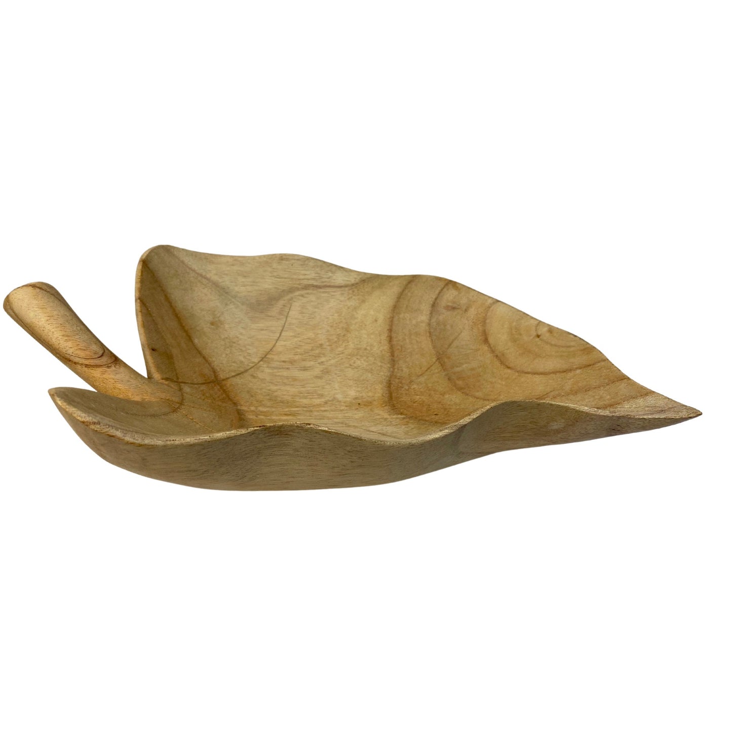 Hand Carved Wood Taro Leaf Bowl: Tropical Boho Decor, Tabletop Centerpiece