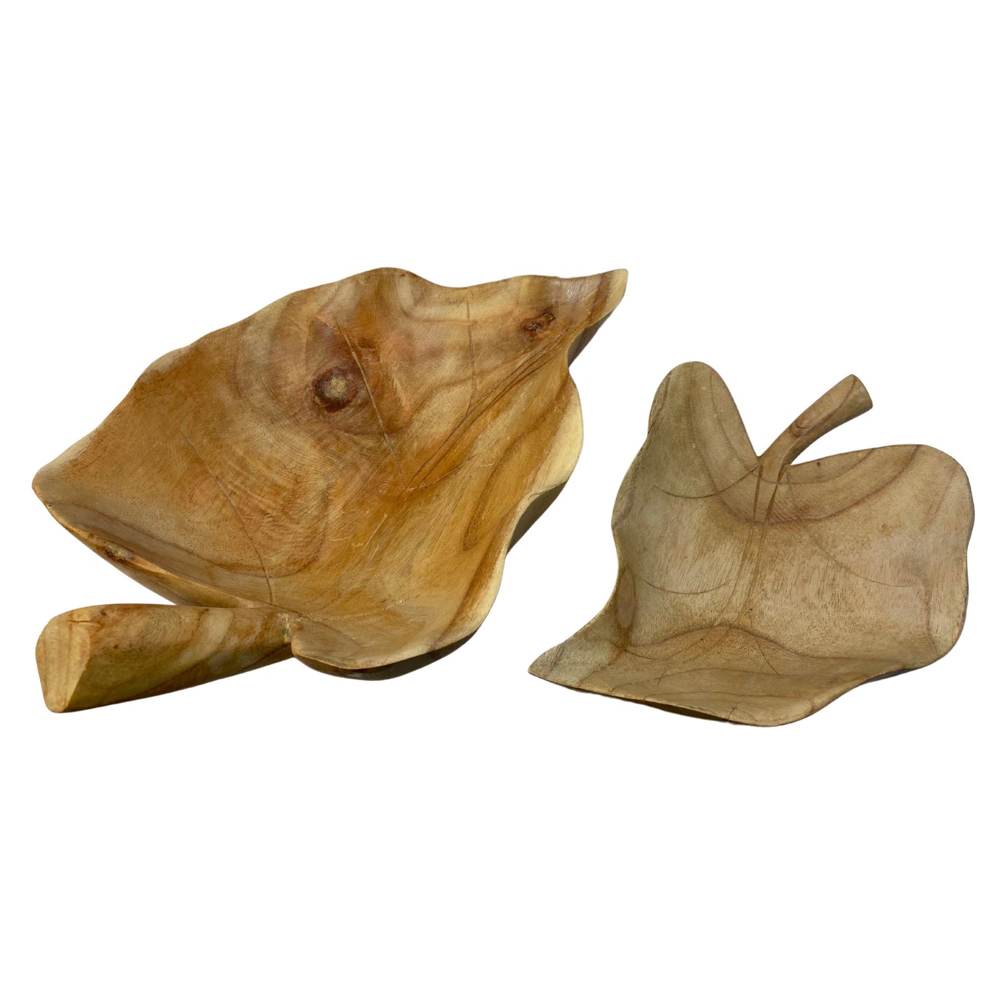 Hand Carved Wood Taro Leaf Bowl: Tropical Boho Decor, Tabletop Centerpiece