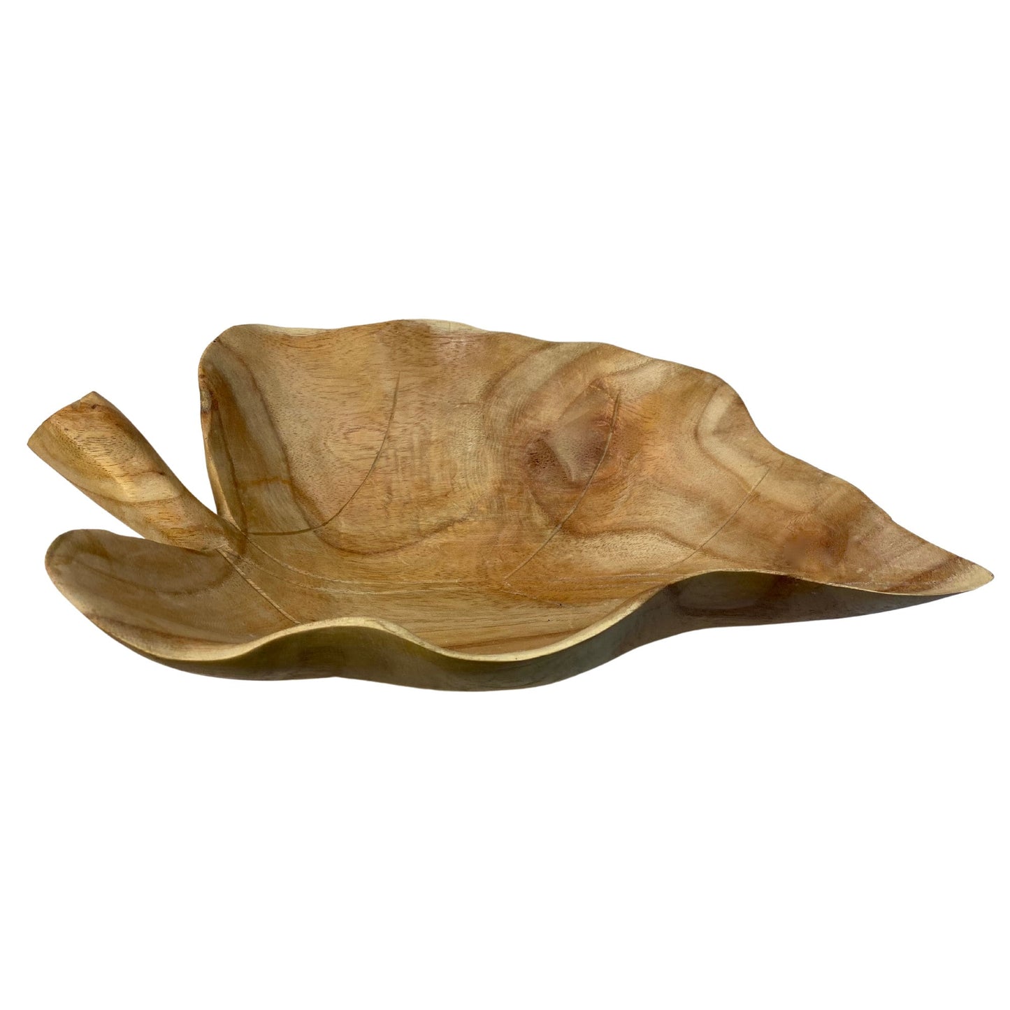 Hand Carved Wood Taro Leaf Bowl: Tropical Boho Decor, Tabletop Centerpiece