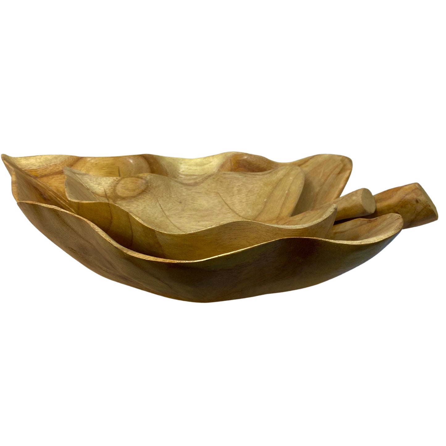 Hand Carved Wood Taro Leaf Bowl: Tropical Boho Decor, Tabletop Centerpiece