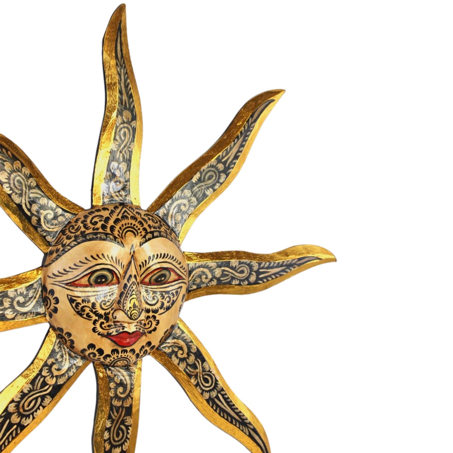 Hand Carved Folk Art Sun Wall Decor, Balinese Wood Carving, Sunburst Celestial Art