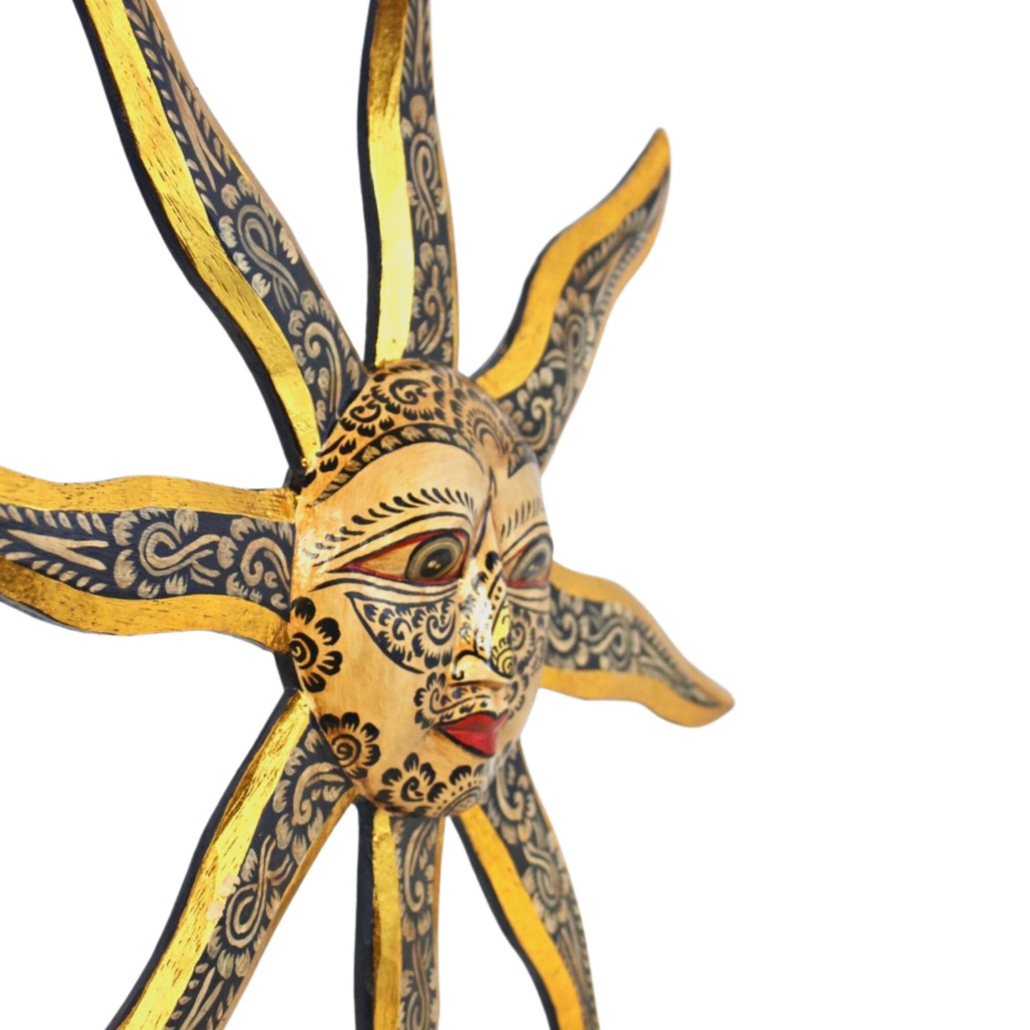 Hand Carved Folk Art Sun Wall Decor, Balinese Wood Carving, Sunburst Celestial Art