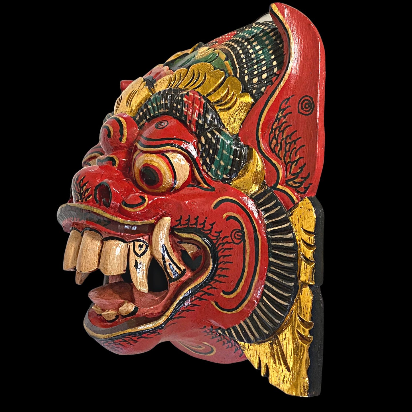Balinese Barong Bhoma Demon Mask: Hand-Carved Wood Guardian, Bali Folk Art Carving Wall Decor