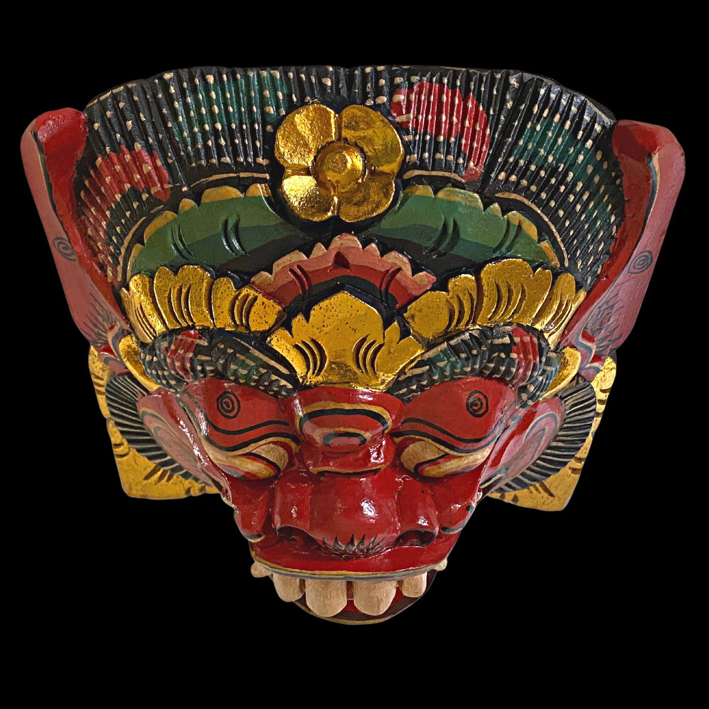 Balinese Barong Bhoma Demon Mask: Hand-Carved Wood Guardian, Bali Folk Art Carving Wall Decor