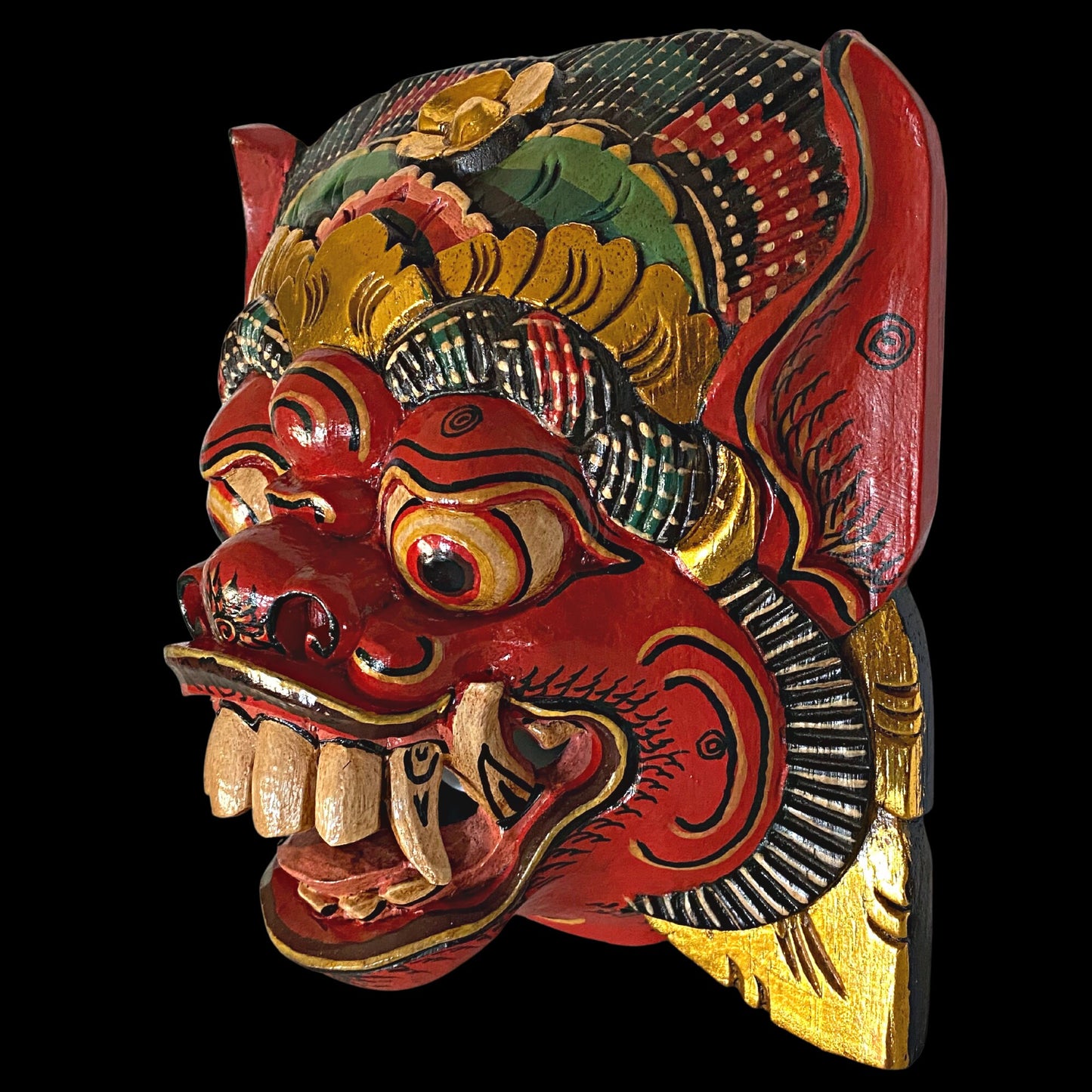 Balinese Barong Bhoma Demon Mask: Hand-Carved Wood Guardian, Bali Folk Art Carving Wall Decor