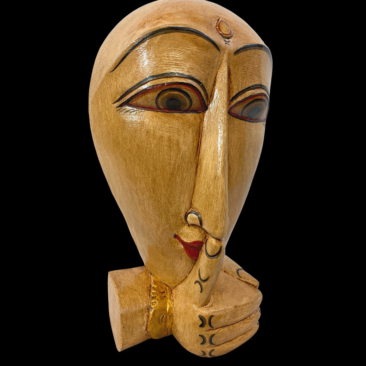 Balinese Shush Buddha Mask: Hand Carved Wood Wall Art Sculpture, Boho Decor