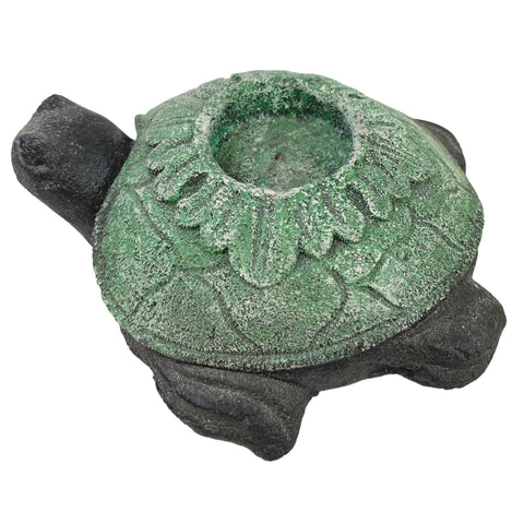 World Turtle Candle holder cone incense burner Garden art cast LAVA STONE Asian yard Decor