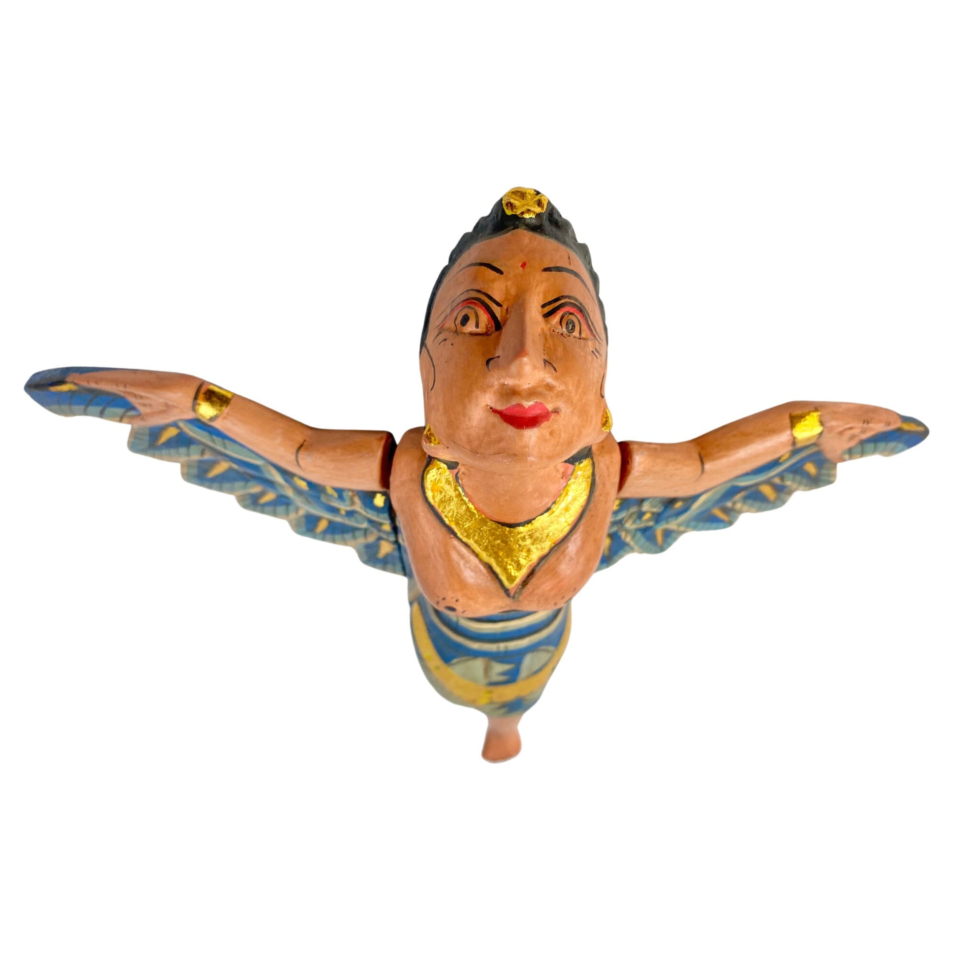 Flying Winged Dewi Sri Goddess Mobile Spirit chaser Crib Angel Balinese Folk Art Carved Wood Bali art teal 8&quot; - Acadia World Traders
