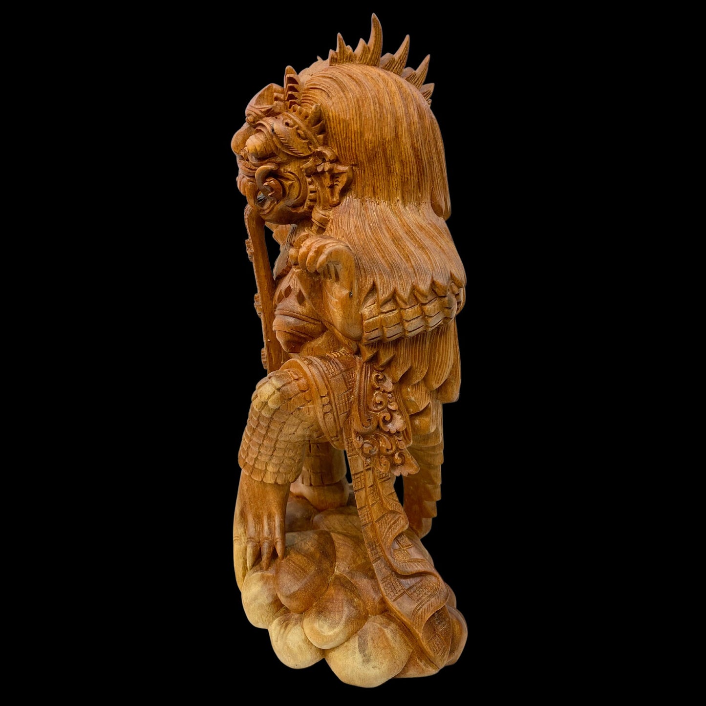Balinese Rangda Demon Queen Sculpture, Carved Wood, Hindu Durga Goddess Statue, Bali folk art