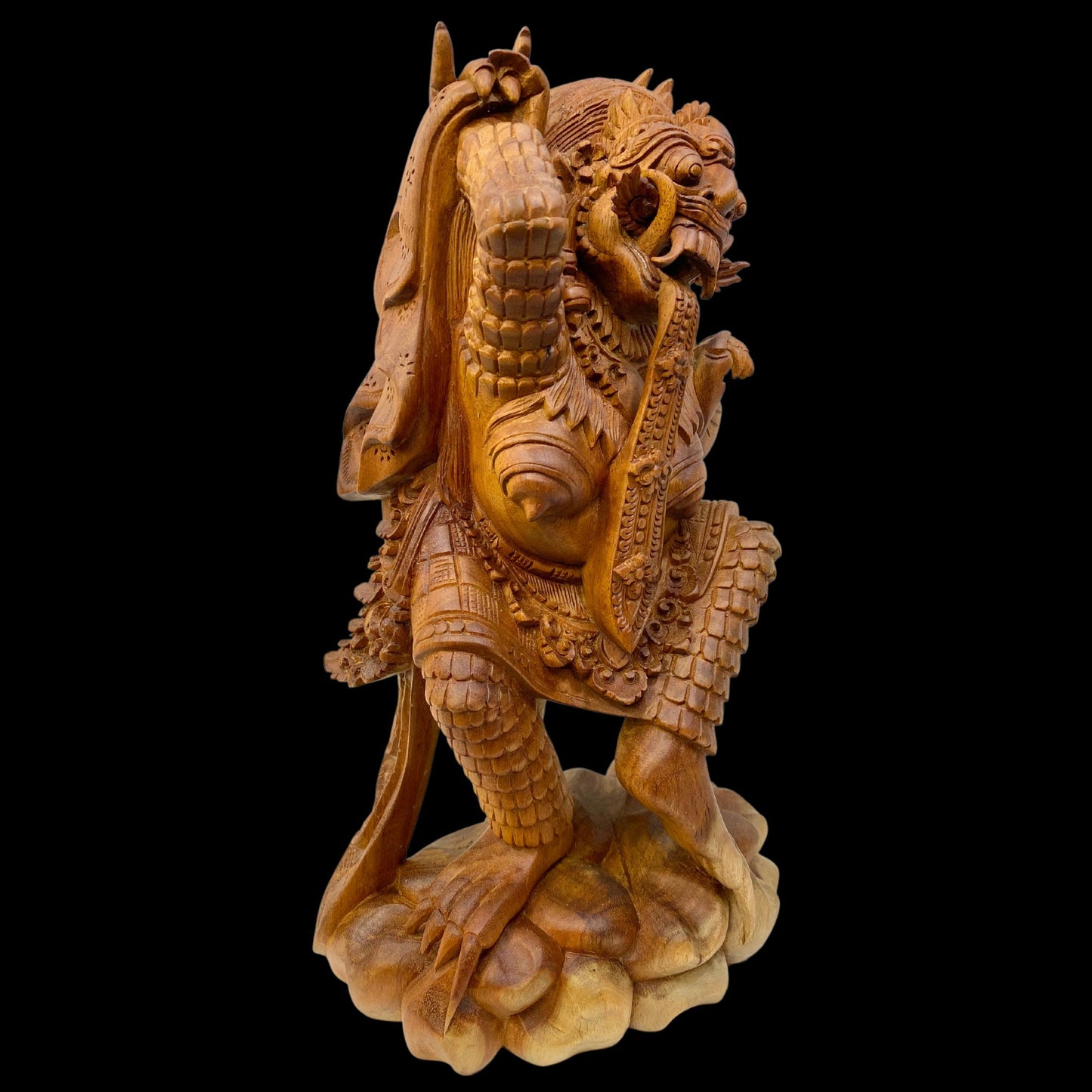 Balinese Rangda Demon Queen Sculpture, Carved Wood, Hindu Durga Goddess Statue, Bali folk art
