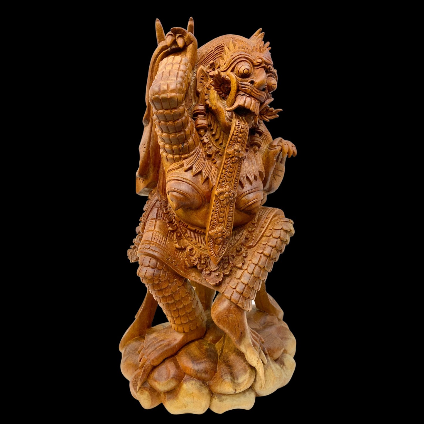 Balinese Rangda Demon Queen Sculpture, Carved Wood, Hindu Durga Goddess Statue, Bali folk art