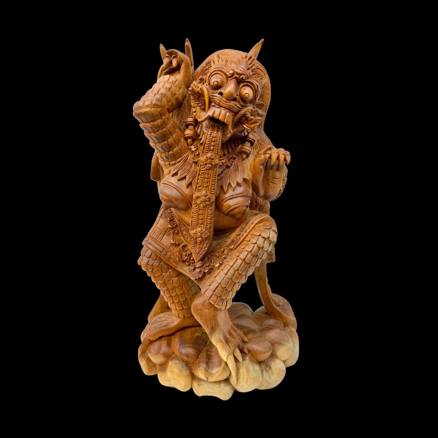 Balinese Rangda Demon Queen Sculpture, Carved Wood, Hindu Durga Goddess Statue, Bali folk art