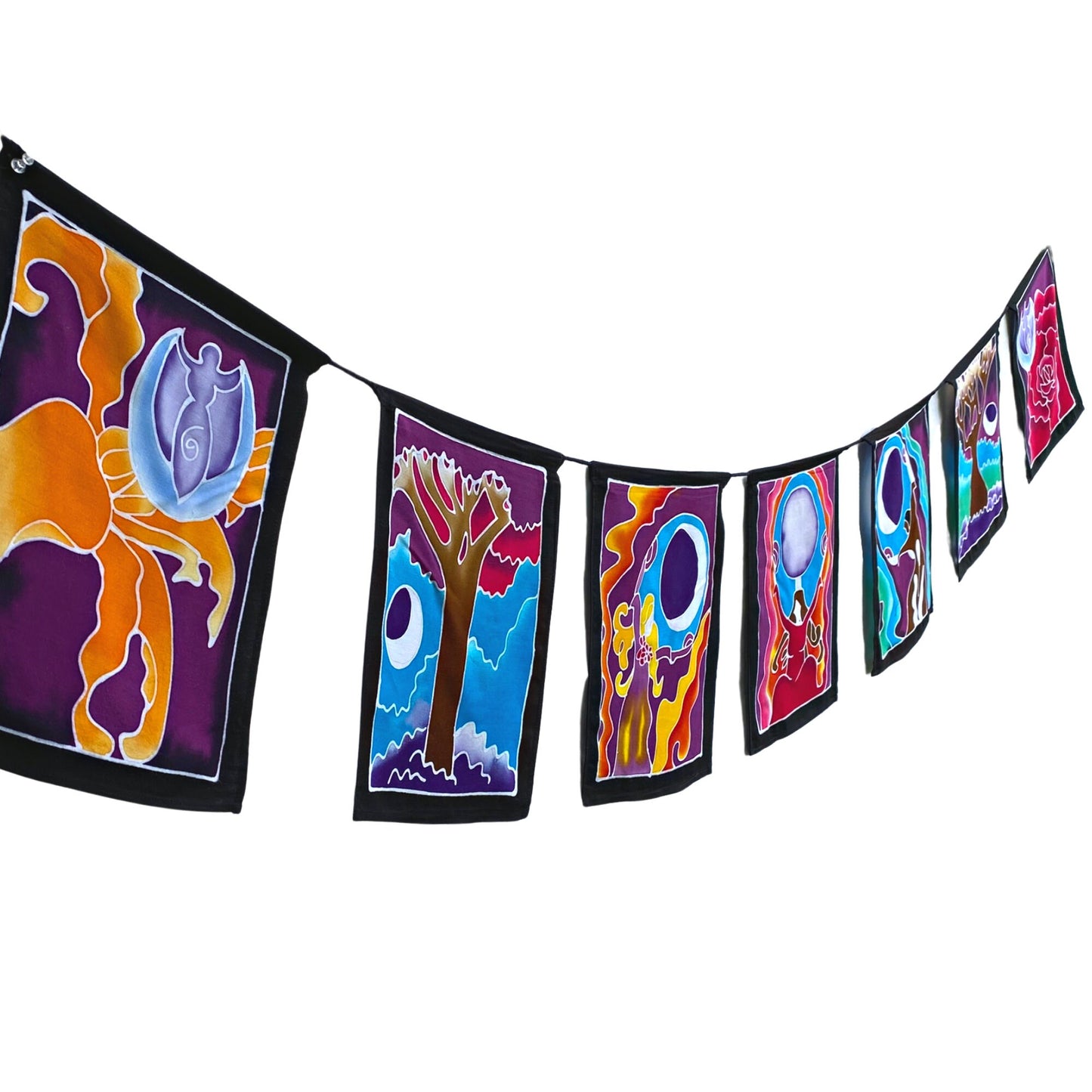 Balinese Batik Prayer Flag, Moon Goddess, Divine feminine Wall Hanging, Garden Decor