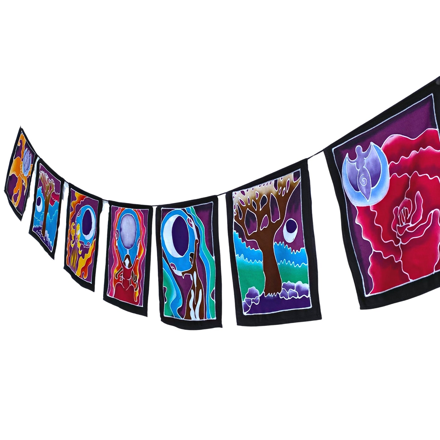 Balinese Batik Prayer Flag, Moon Goddess, Divine feminine Wall Hanging, Garden Decor