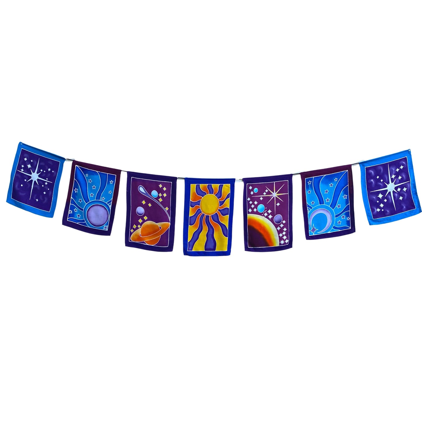 Handmade Balinese Batik Prayer Flag,  Celestial Cosmos Wall Hanging : Garden Decor