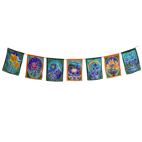 Prayer Flag Sacred Lotus Wall Hanging Banner Balinese Handmade Batik Boho Garden Art & Home  Decor