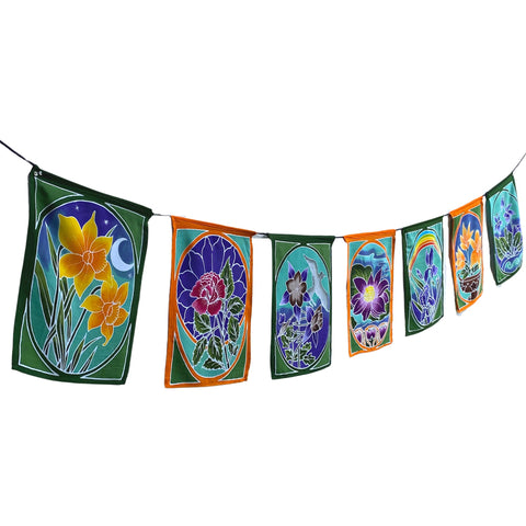 Prayer Flag Sacred Lotus Wall Hanging Banner Balinese Handmade Batik Boho Garden Art & Home  Decor