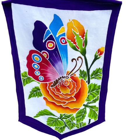 Butterfly Garden Prayer Flag Rose Dragonfly Wall Hanging Banner Balinese Handmade Batik Boho Garden Art & Home  Decor