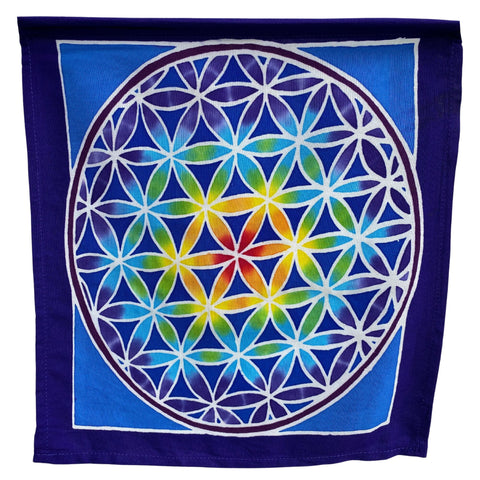 Prayer Flag Flower of life Mandala Sacred Geometry Wall hanging Balinese Hand Painted Batik Art Boho Decor