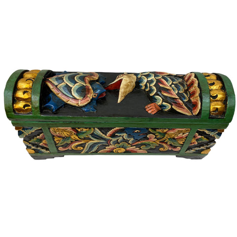 Balinese Turtle Bird DOWRY Offering BOX Hand Carved Painted Polychrome Wood Bali Folk Art Temple Stash Box