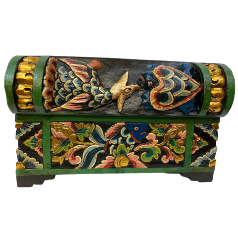 Balinese Turtle Bird DOWRY Offering BOX Hand Carved Painted Polychrome Wood Bali Folk Art Temple Stash Box