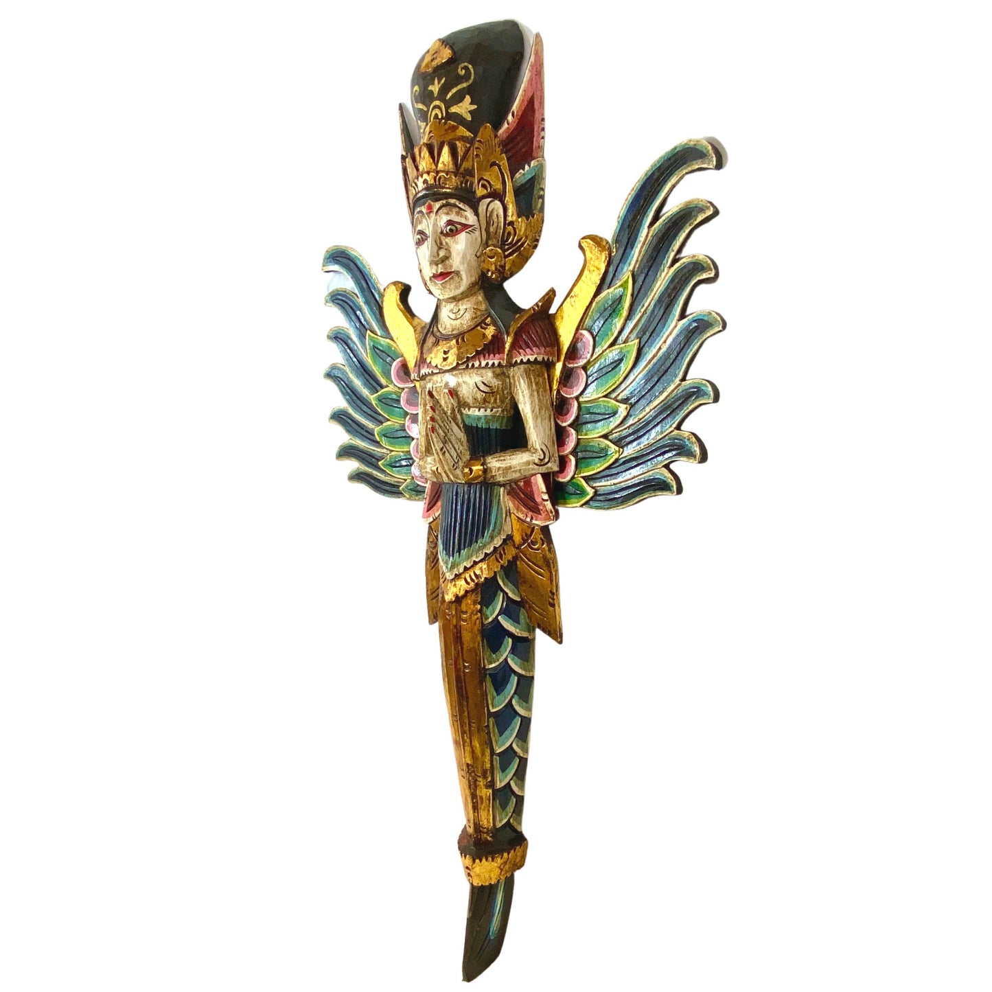 Winged Mermaid Wall Decor, Rama Sita God & Goddess Carved Wood Balinese Folk Art, Set 2