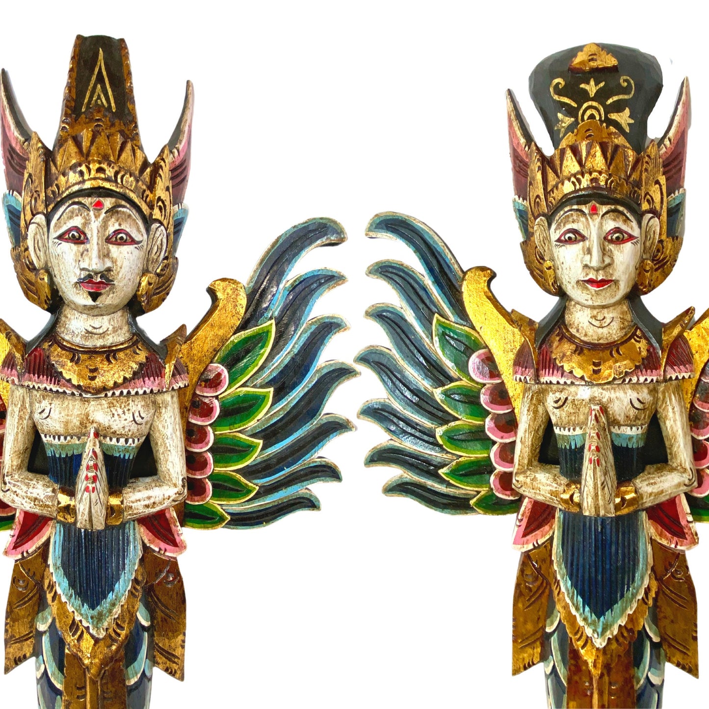 Winged Mermaid Wall Decor, Rama Sita God & Goddess Carved Wood Balinese Folk Art, Set 2