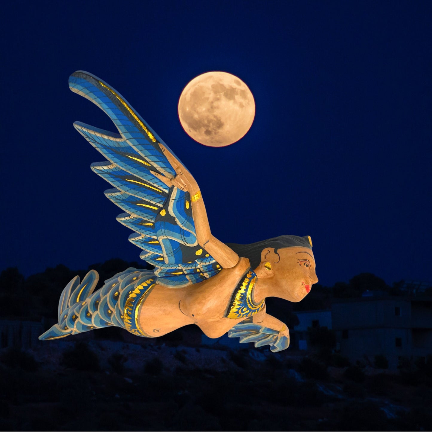 Carved,Flying Mermaid Goddess Spiritchaser Mobile: Balinese Folk Art Wood Carving, Crib Guardian